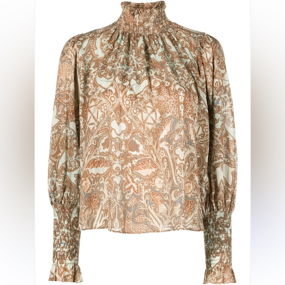 Ulla Johnson Floral Print Blouse in Brown and Blue